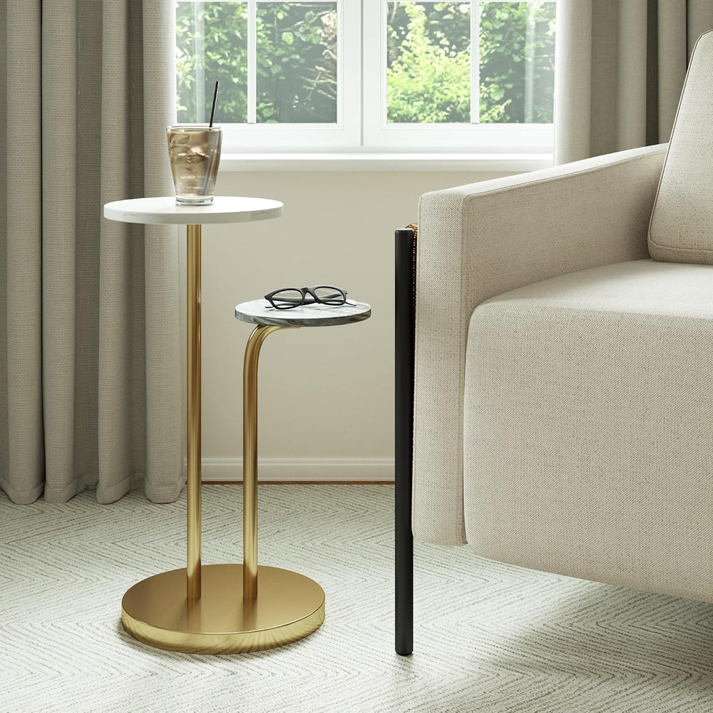 Transitional Drink Table, Gold & Gray – Small Accent Side Table for Livin...