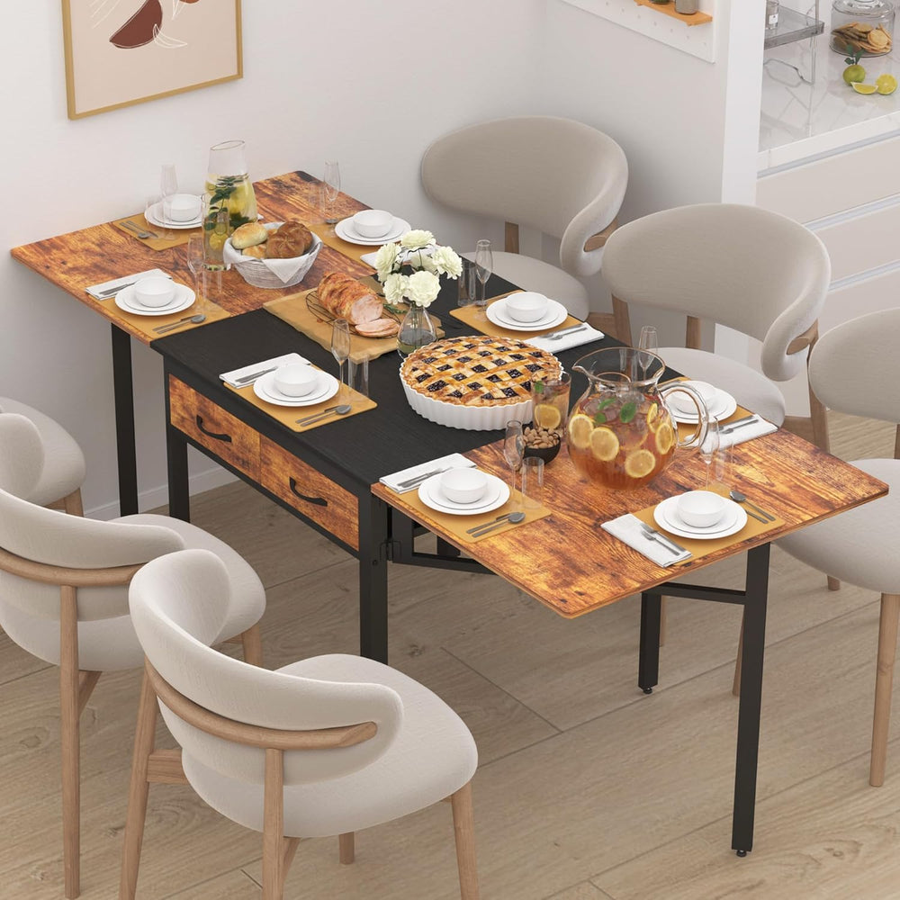 Folding Dining Table,Dining Room Table with Drawers,Industrial Extendable Tab...