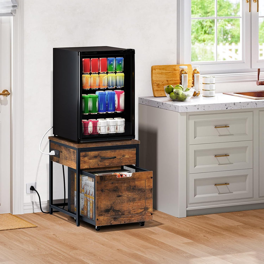 CHOEZON Mini Fridge Stand with Power Outlet, Large Side Table with 2AC and 2 ...