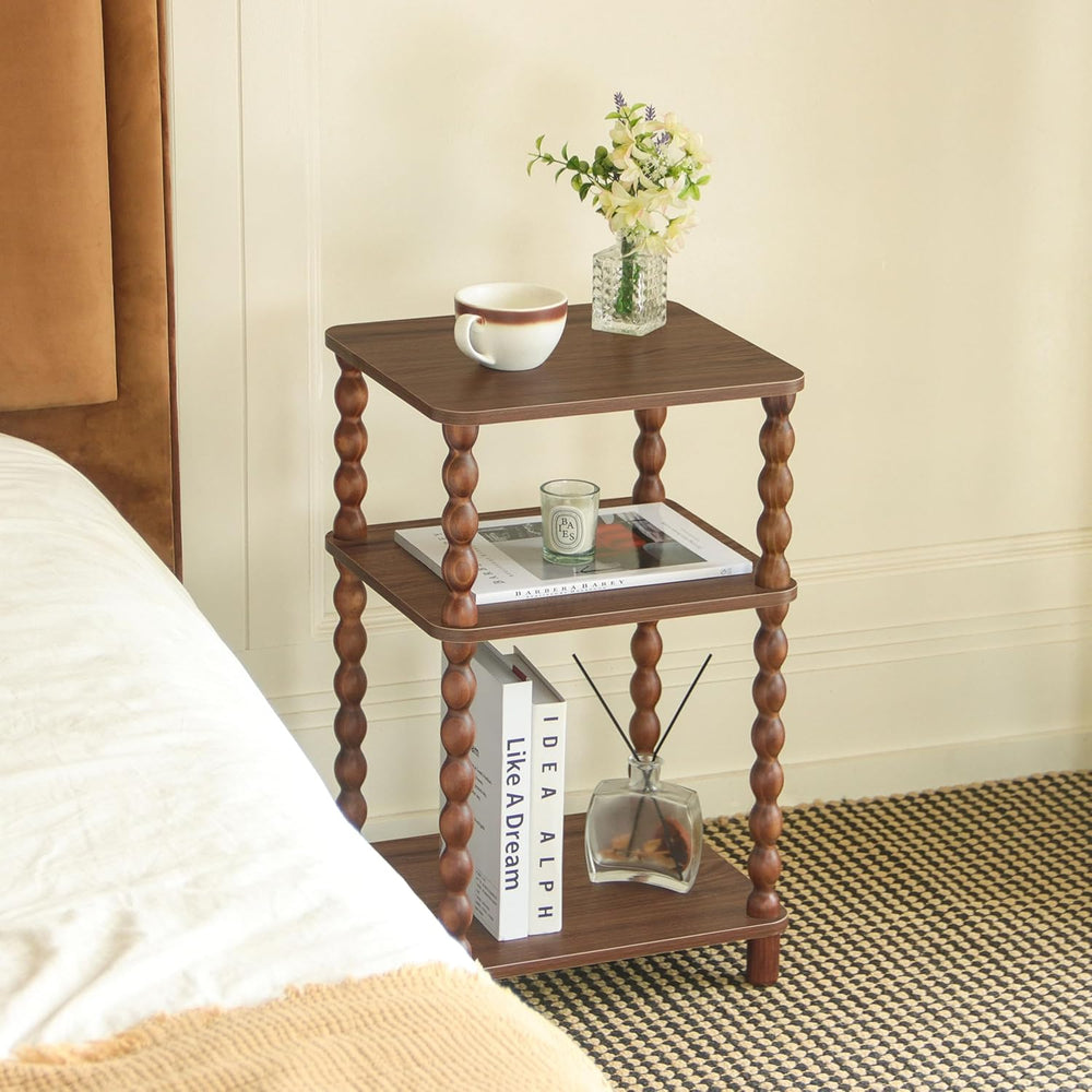 Fultyle Small Side Table, 3-Tier End Table Living Room with Storage, Wood Acc...
