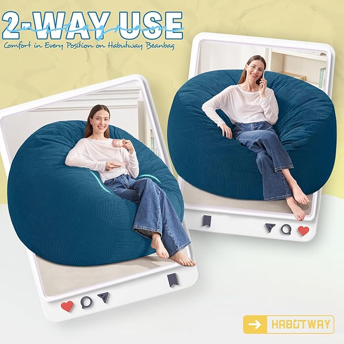 HABUTWAY 5FT Bean Bag Chair,Giant Bean Bag Chairs for Adults,Big Bean Bags wi...