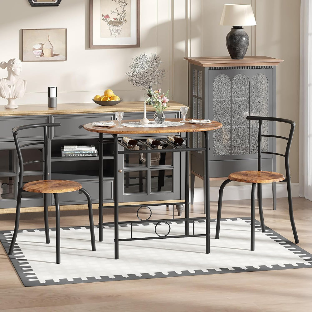 VECELO 3-Piece Dining Table Set for Kitchen Breakfast Nook, Wood Grain Oval T...