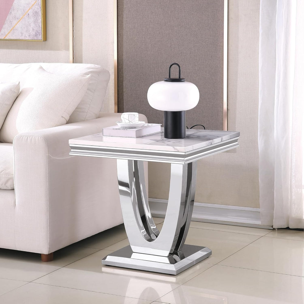 Henf 23in Square End Table Faux Marble End Table w/U Shape Steel Base,Luxury ...