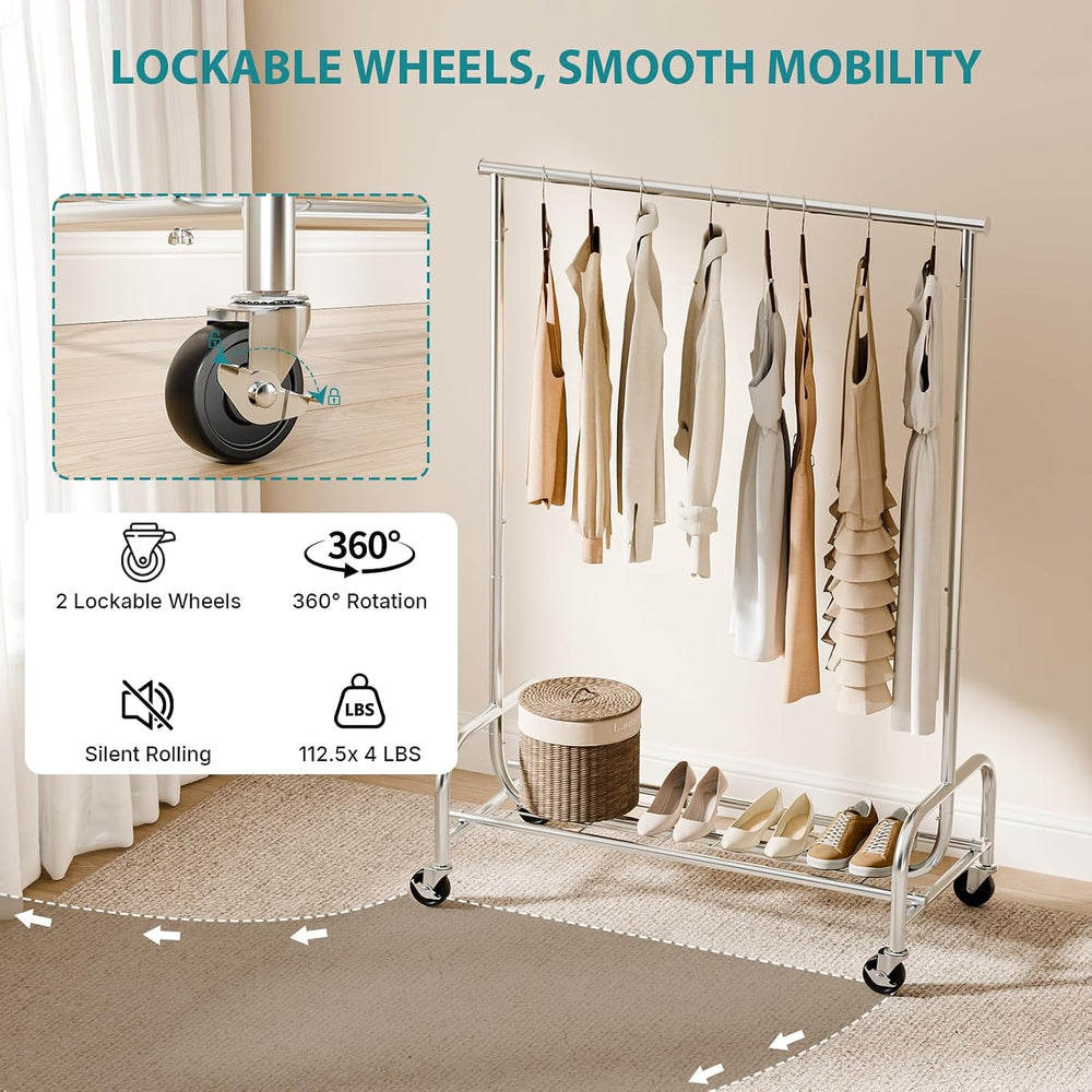 OLIXIS Heavy Duty Clothes Rack, Clothes Rack with Wheels, 450lbs, Silver