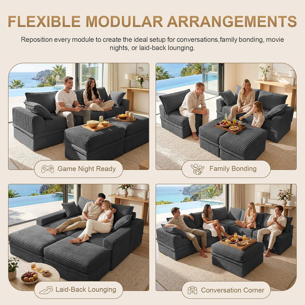142" Upgraded Couch with Storage, Modular Sectional Couches for Living R...