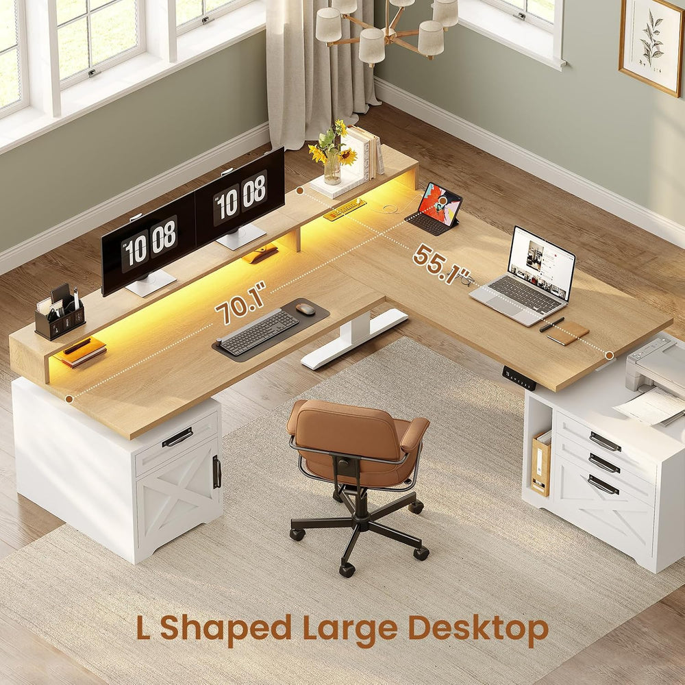 SEDETA Farmhouse L Shaped Standing Desk, 70.1" x 73.2" Height Adjus...