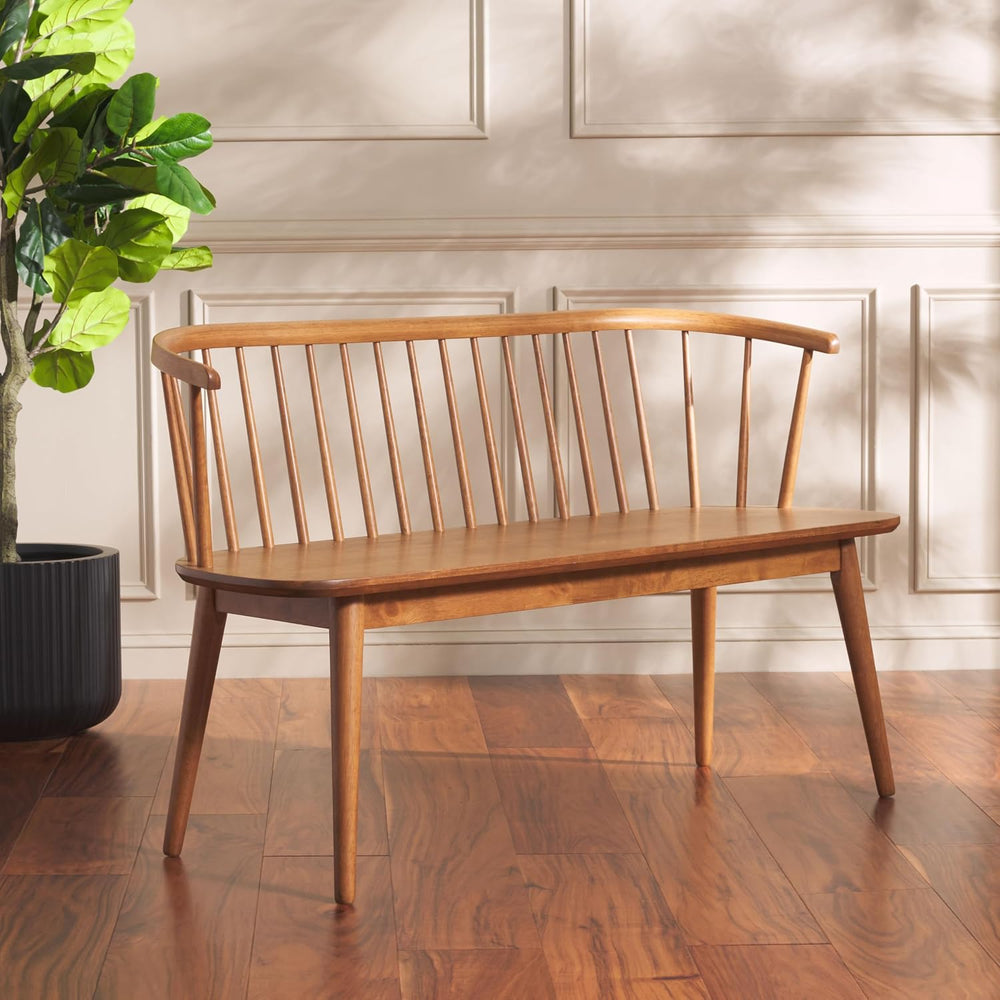 SAFAVIEH Furniture - Blanchard Spindle Bench - Honey - Solid Wood - Classic W...