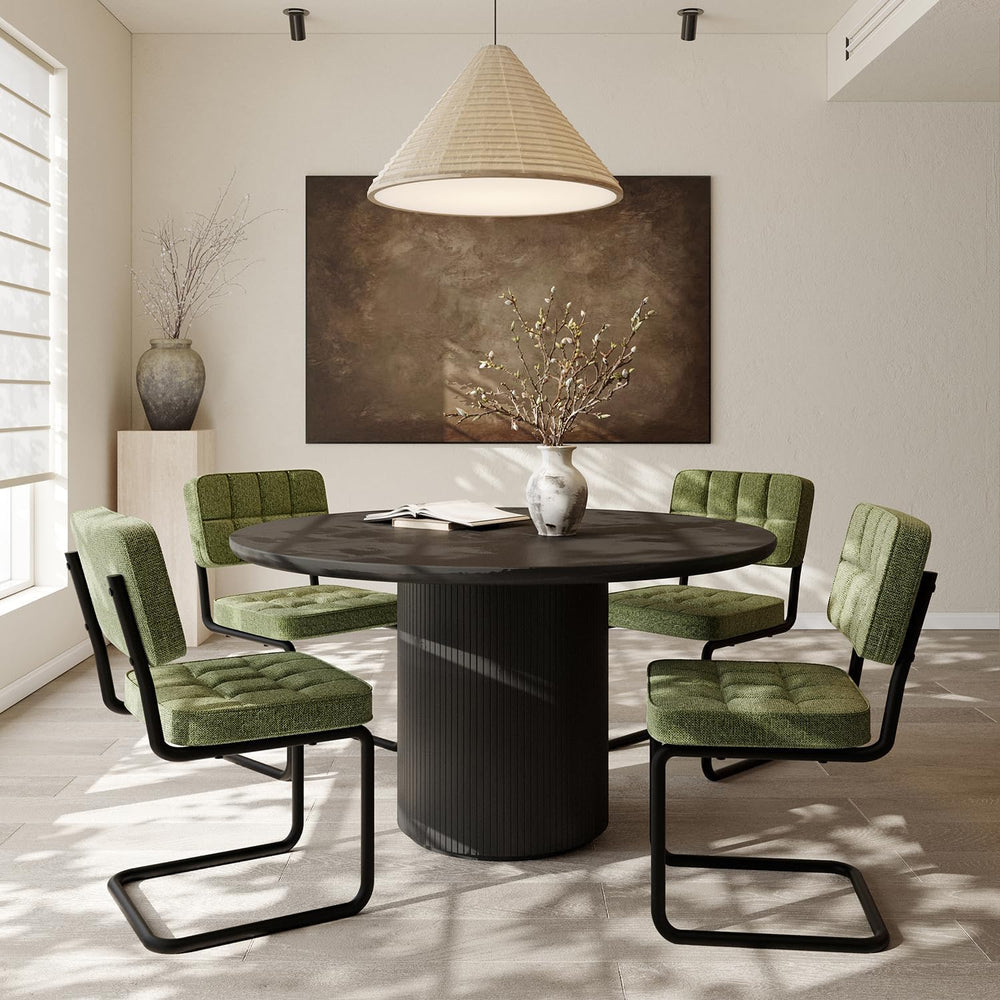 Mid-Century Modern Dining Chairs Set of 4 with Metal Legs, Green | Upholstere...