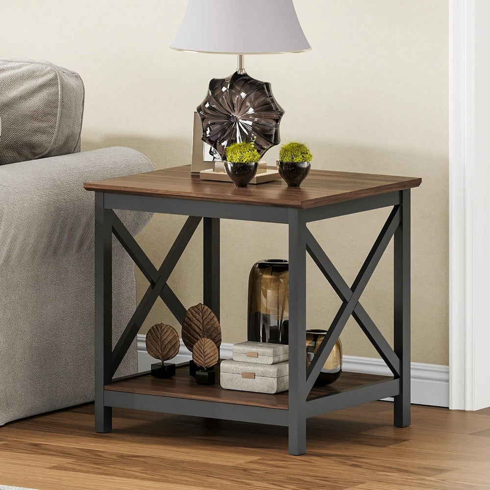 ChooChoo End Tables Set of 2, 24 Inch End Table with 2-Tier Storage Shelf, Si...