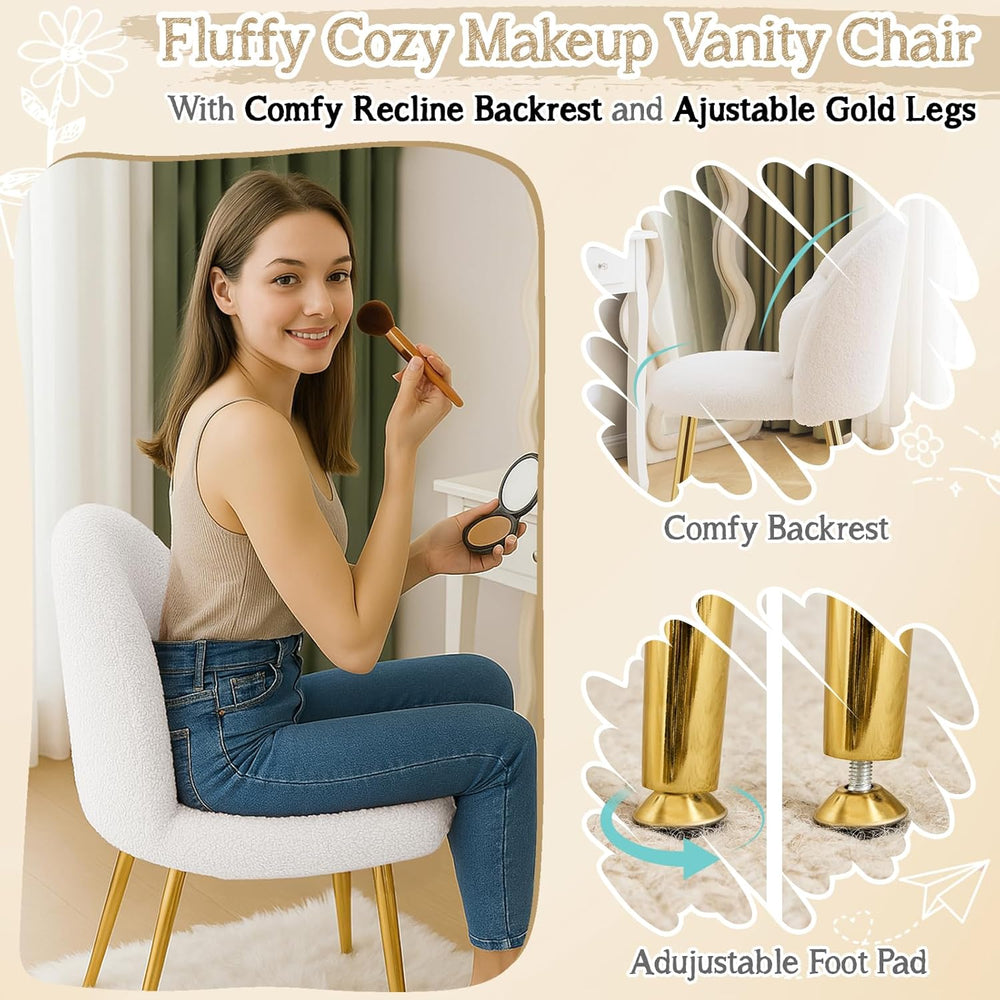 VINGLI Boucle Girls Vanity Chair with Back & Pillow,Cute Small Cozy Desk ...