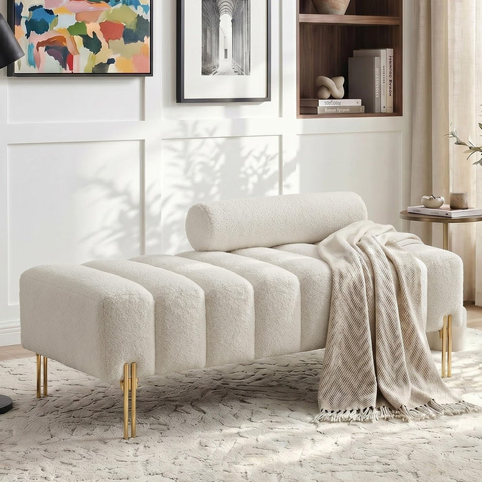 Ottoman Bench, Loveseat Sofa Couch with Adjustable Backrest | 53.2" Accent Sofa, Teddy Upholstered, Metal Legs, 400LBS Weight Capacity, End of Bed Bench for Bedroom, Beige-Teddy