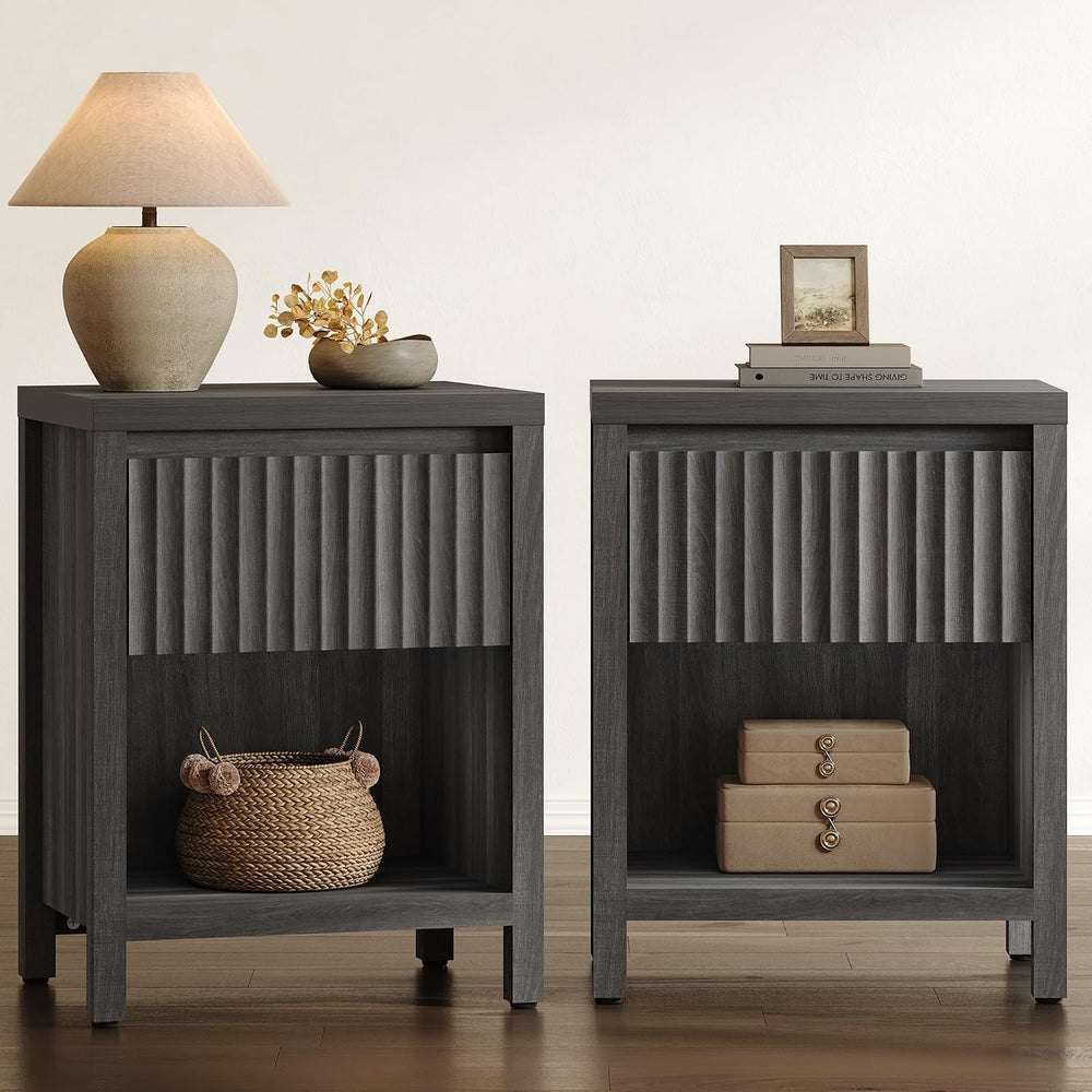 SICOTAS Fluted Night Stand Set of 2, Modern Nightstands with Drawer | Farmhou...
