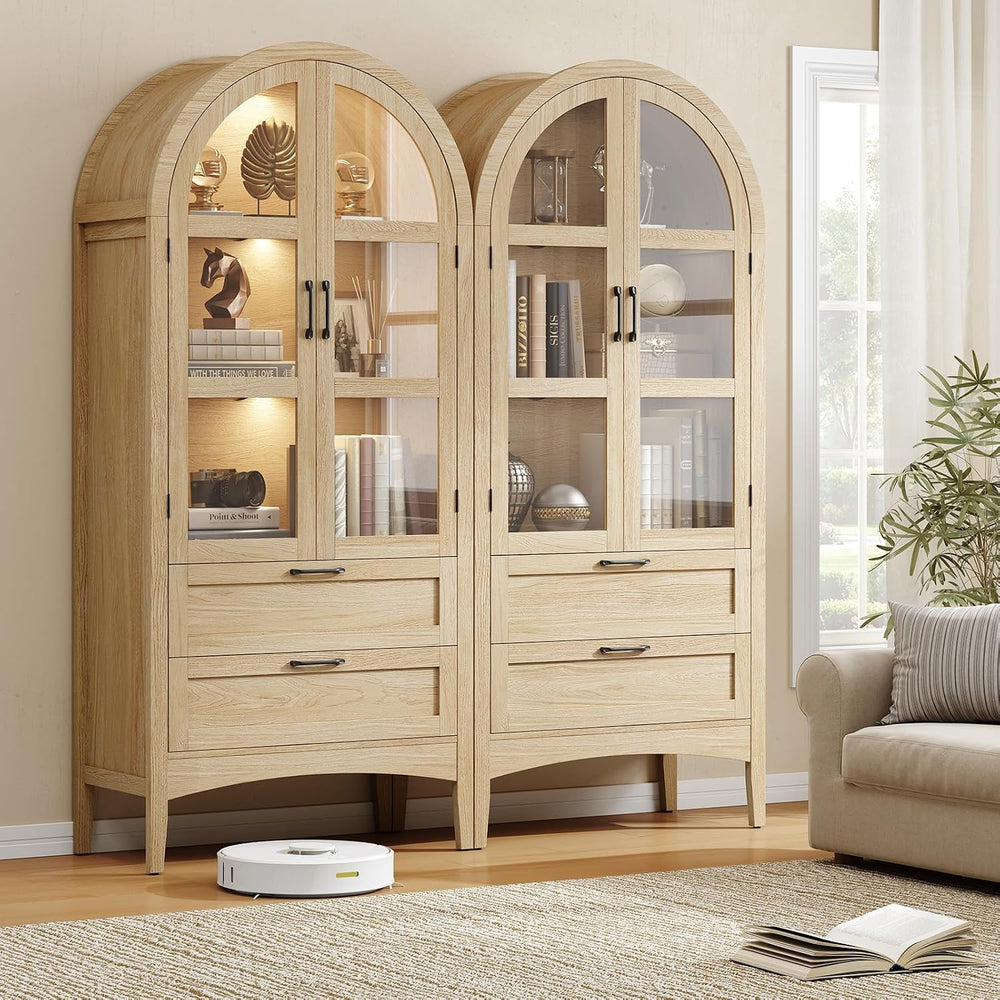 ONBRILL 71" Tall Arched Display Cabinet with LED Lights, Arched Kitchen ...