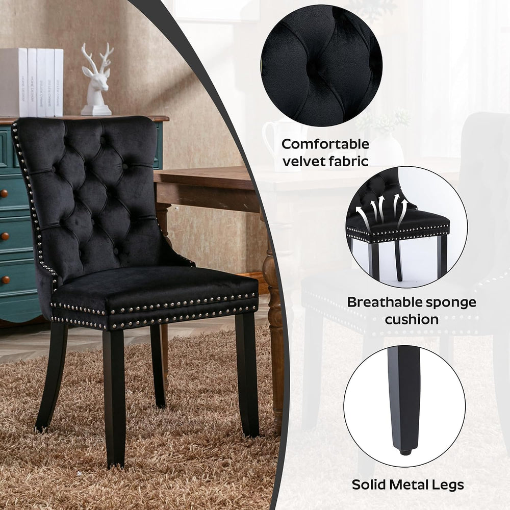 5-Piece Dining Table Set with 39In Tempered Glass Table and 4 Velvet Upholste...