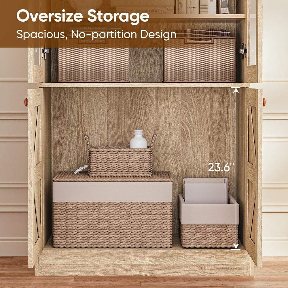 71" Tall Farmhouse Kitchen Pantry, Large Storage Cabinet with Glass Door...