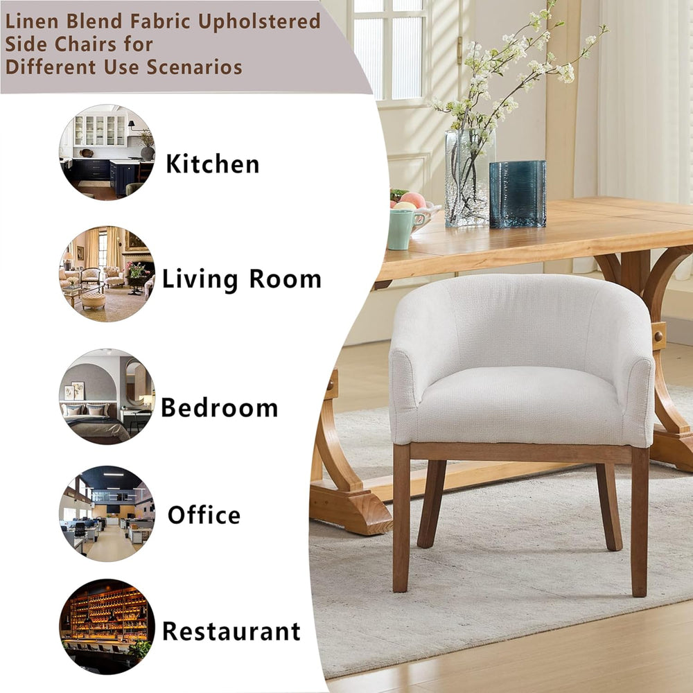 Upholstered Solid Wood Dining Chair,Neutral Linen Fabric Side Chairs for Kitc...