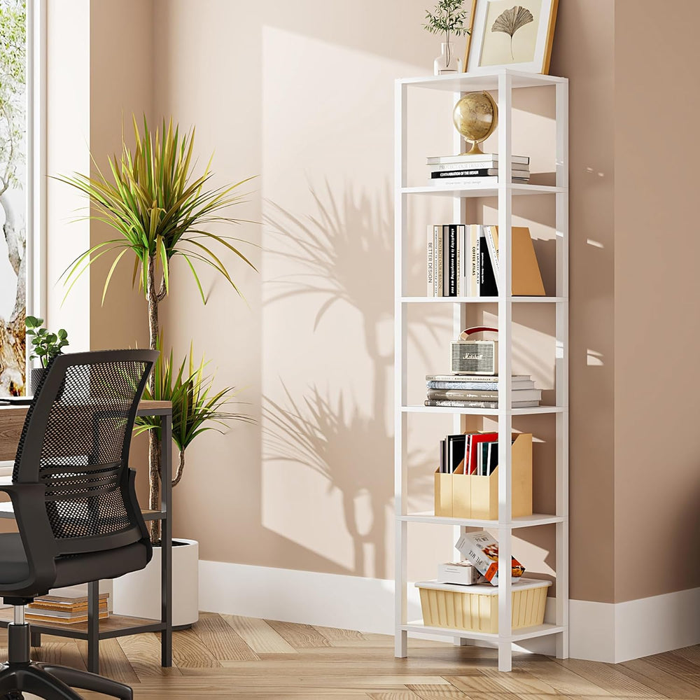 TUTOTAK Bookshelf, 6-Tier Tall Book Shelf, Narrow Bookcase for Small Space, D...