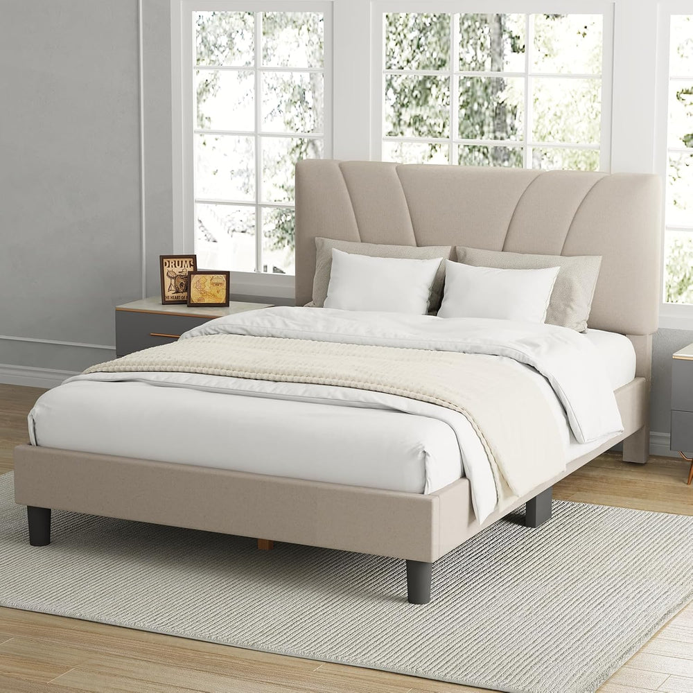 Avenco Queen Bed Frame, Upholstered Platform Queen Size Bed Frame with Adjust...