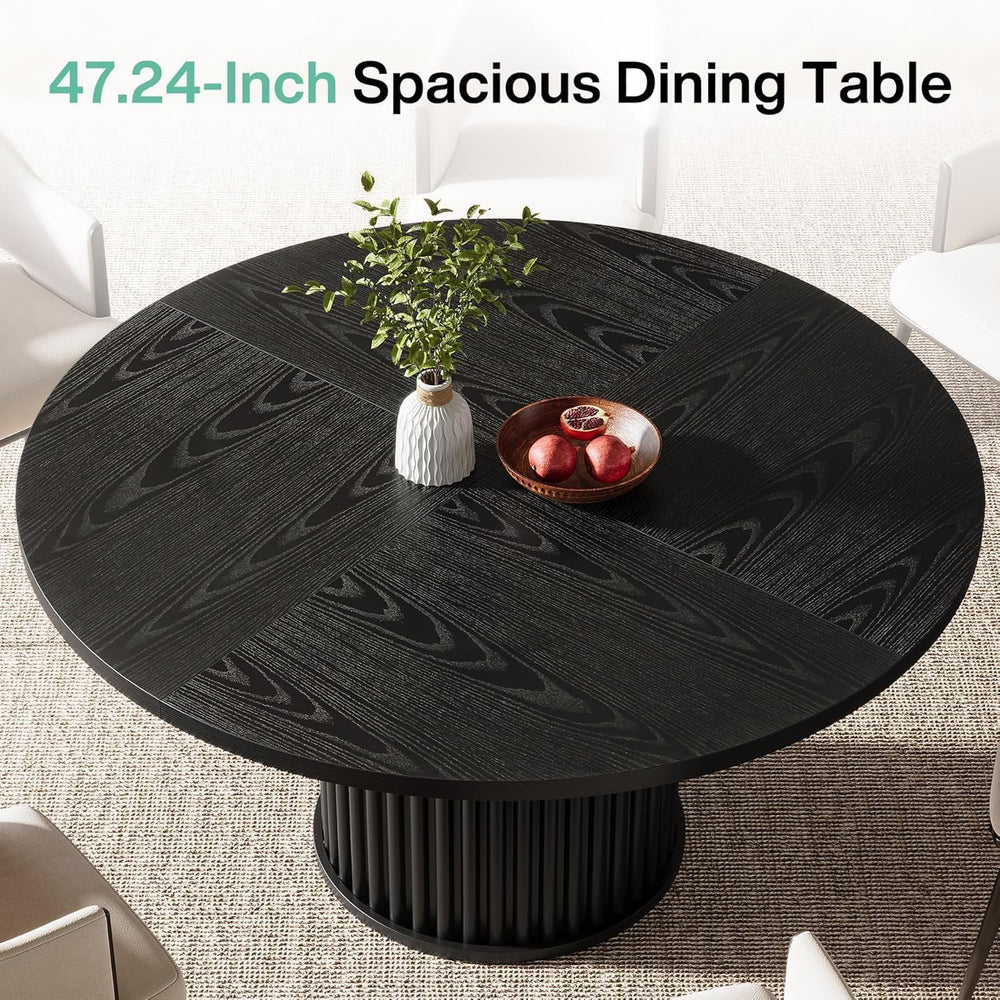 Tribesigns 47.24" Black Round Dining Table for 4-6 People | Modern Flute...
