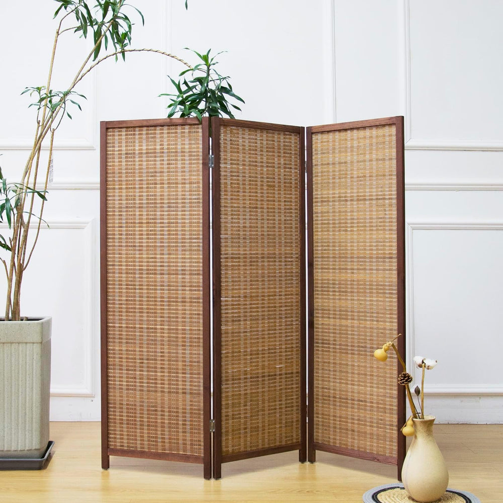 Furnnylane 3 Panel Short Room Divider Screen,Brown Freestanding Partition,Sma...