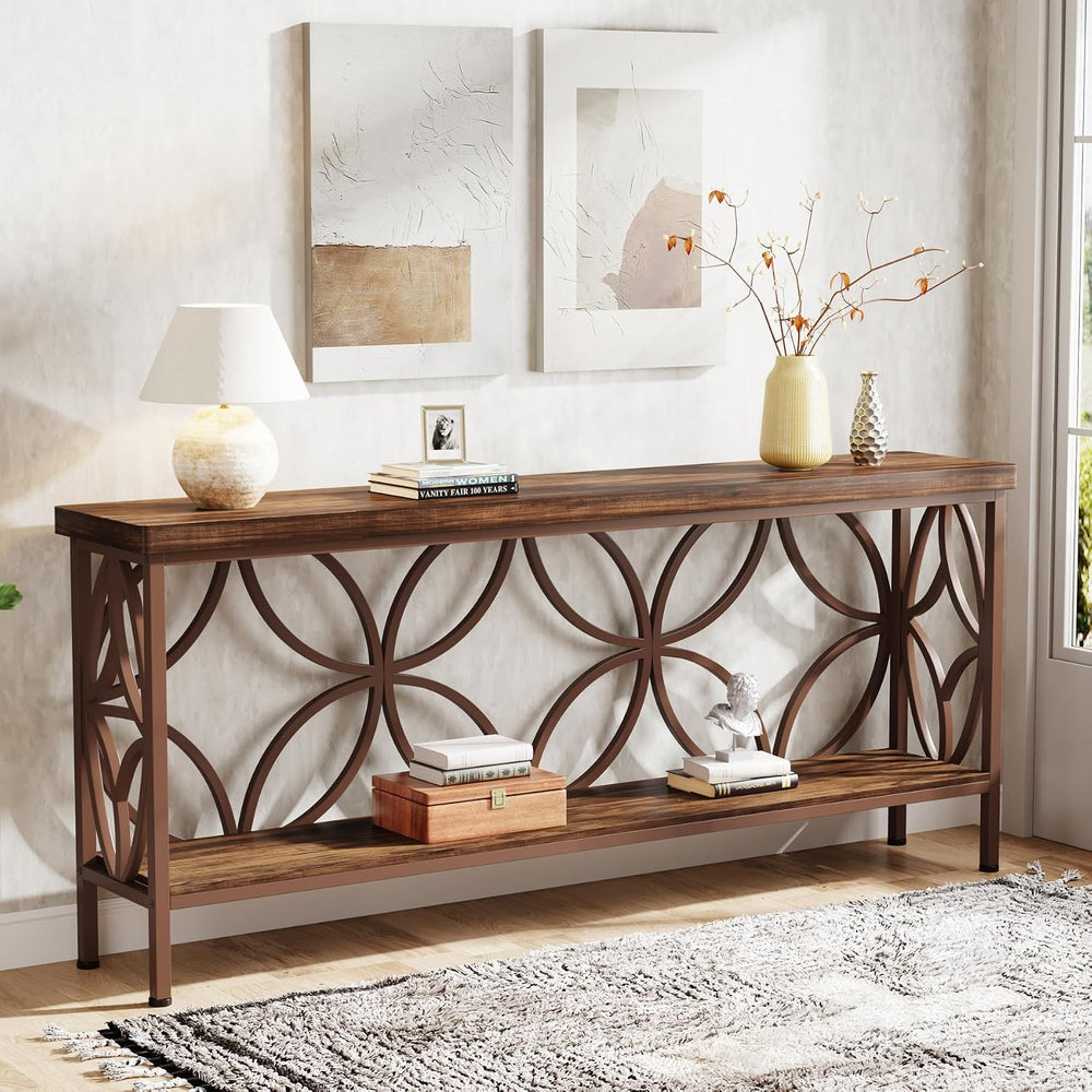 Tribesigns 70.9-Inch Narrow Sofa Table, 2-Tier Industrial Console Table Behin...