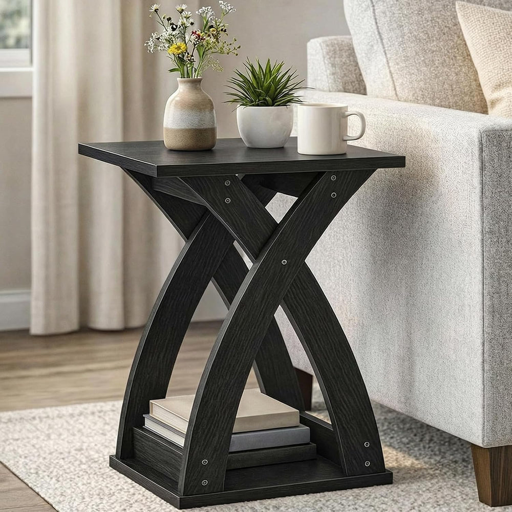 HOOBRO End Table Living Room, Narrow Side Table for Small Spaces, Black 3 Tie...