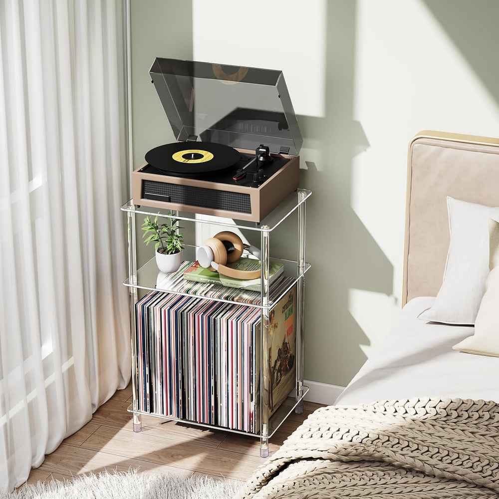Clear Acrylic Record Player Stand with Vinyl Storage, 15.75" L x 11.81&q...