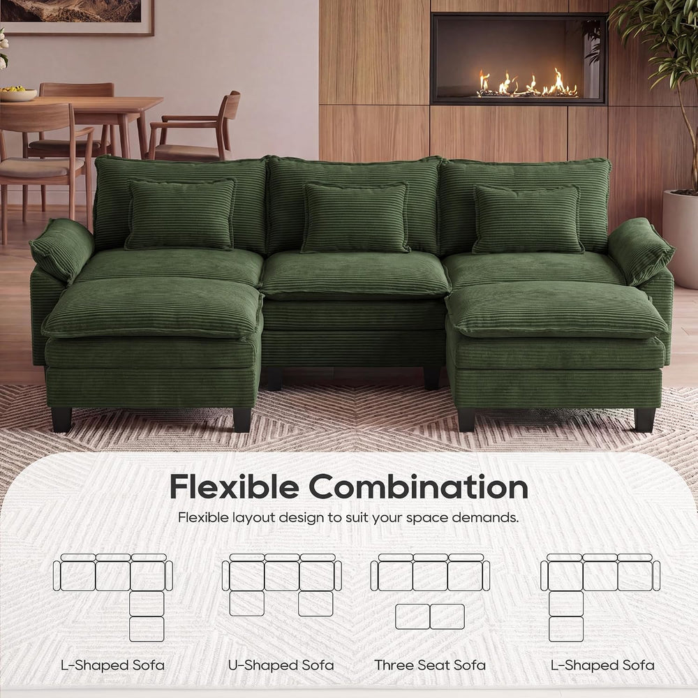 URRED Oversized Modular Sectional Sofa,Solid Green:122" U Shaped | Moder...