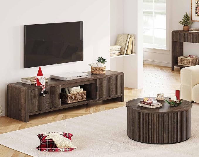 FATORRI TV Stand for 75/65/55 Inch TVs, Mid Century Modern Entertainment Cent...