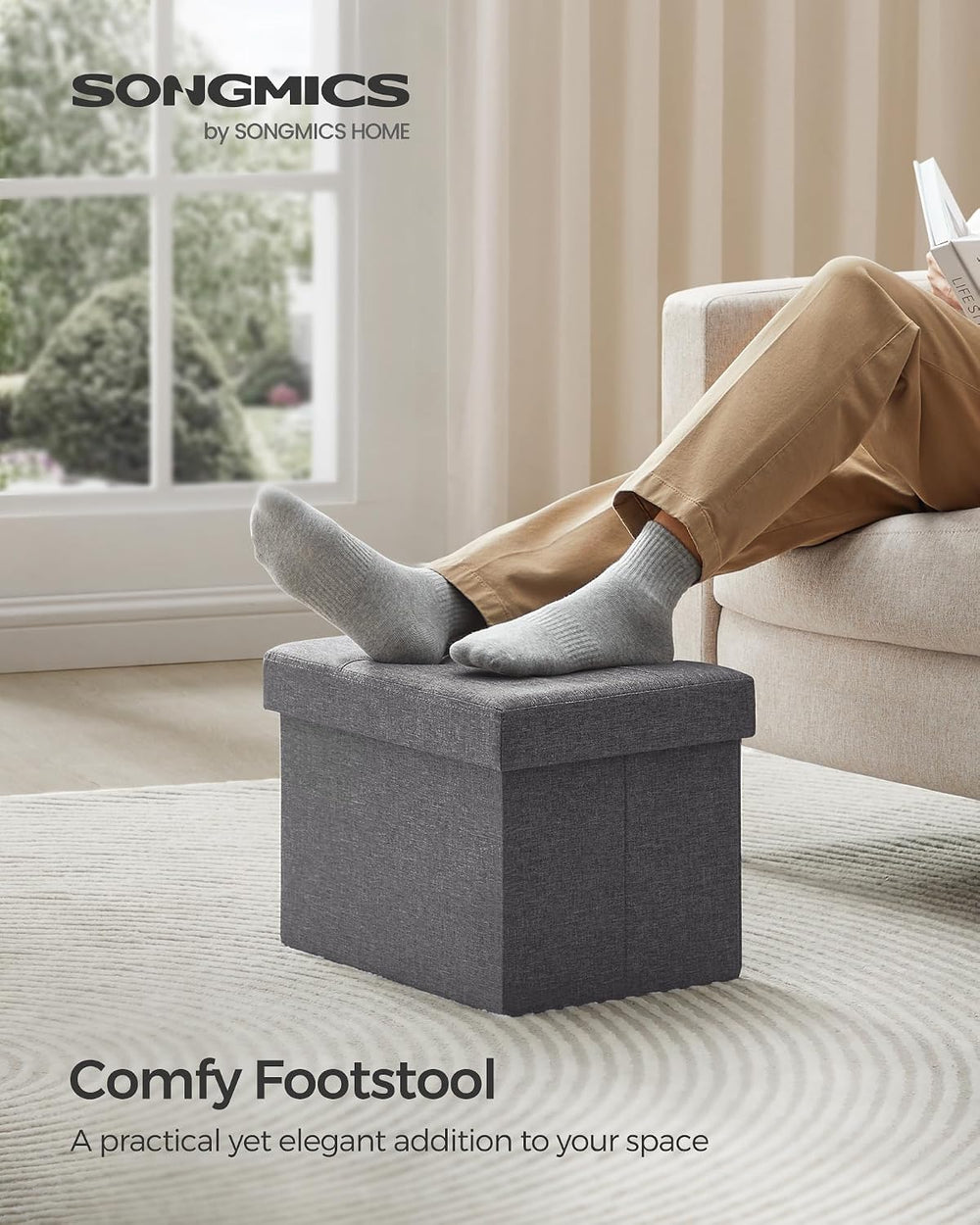 SONGMICS Mazie Collection - Small Folding Storage Ottoman, Foot Rest Stool, 1...