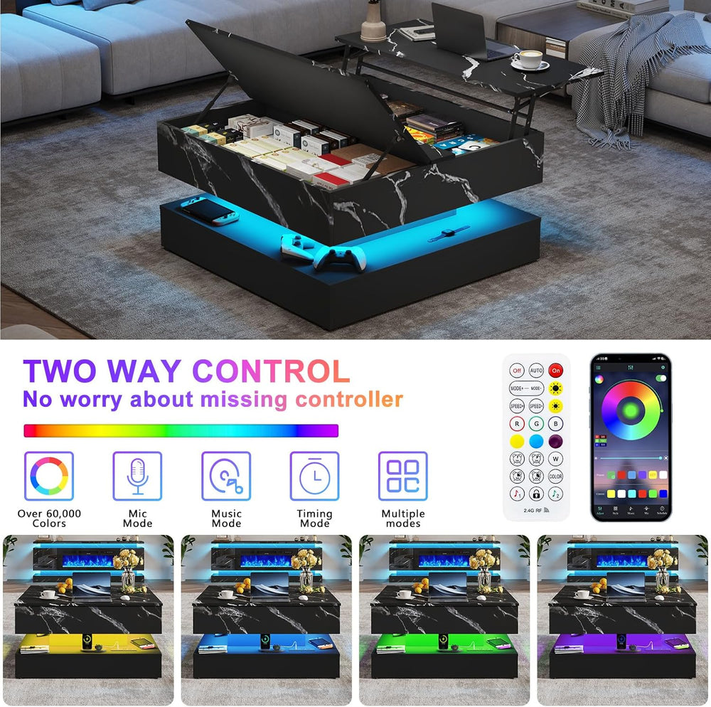 35.4" Large Square Coffee Table with Lifting top,Charging Station,Modern...