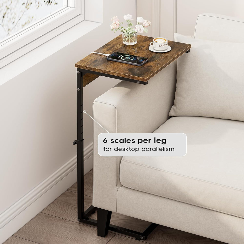 Vagusicc C Shaped End Table with Charging Station, Adjustable Height Side Tab...