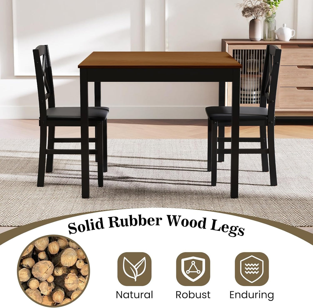 GIANTEX 3-Piece Dining Table Set for 2 - Small Wooden Kitchen Table with Upho...