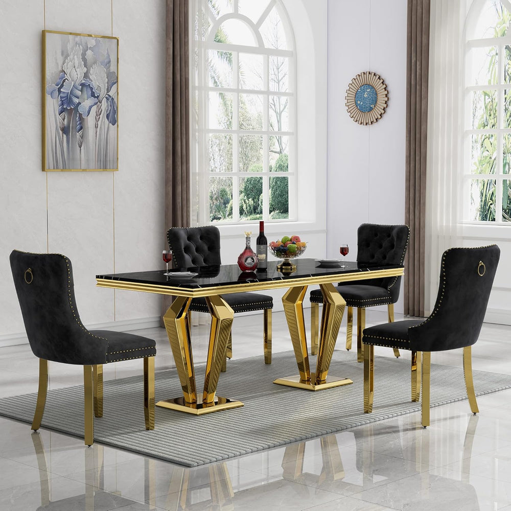 Luxury Marble Dining Table for 4 to 6, 68 inch Black Faux Marble Dining Table...