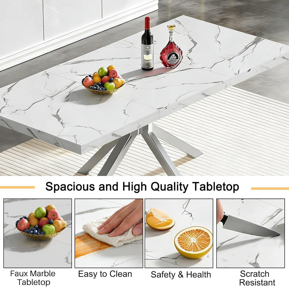 Marble Dining Table for 4 6, 70.8 Inch Rectangular Dining Room Kitchen Tables...