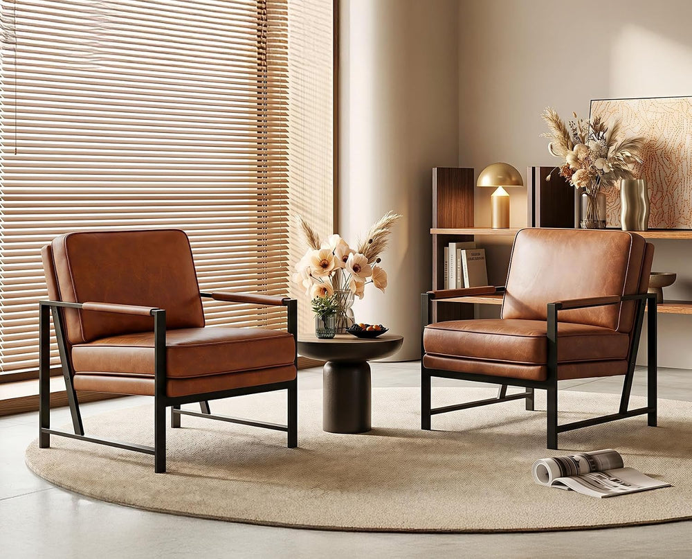 Yaheetech Mid-Century Modern Accent Chairs Set of 2, Light Brown | Oversized ...