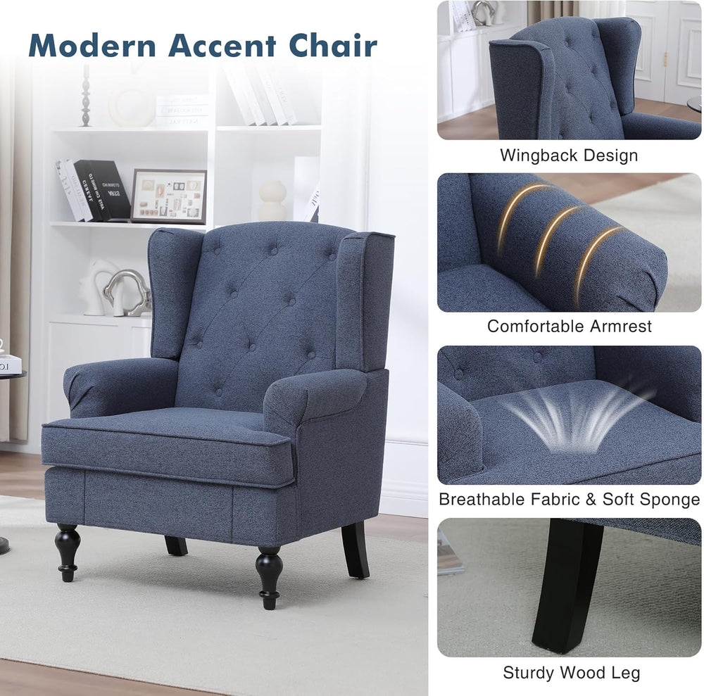 Accent Chair Set of 2, Mid Century Modern Fabric Wingback Chair, Upholstered ...