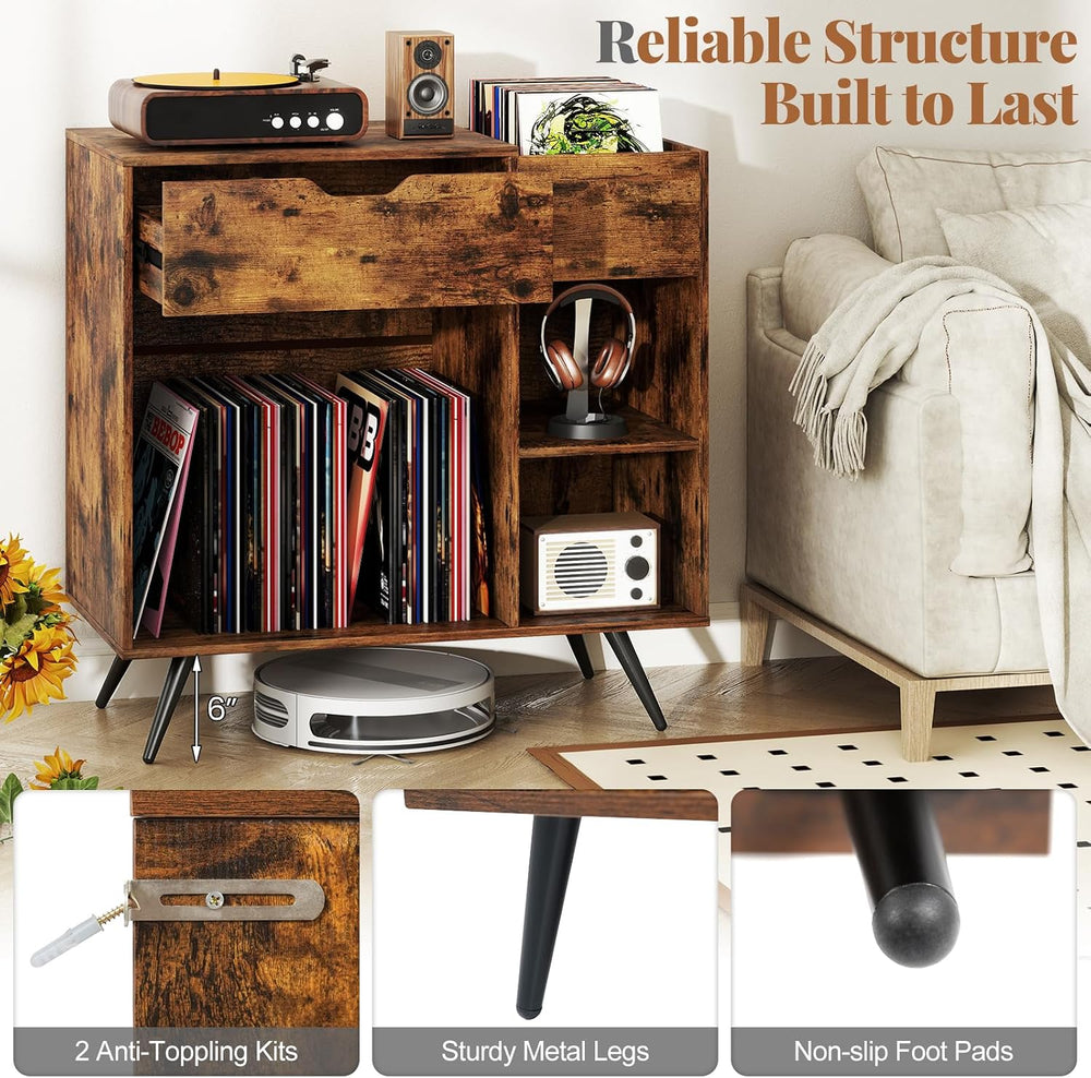 Giantex Large Record Player Stand with Charging Station, Mid Century Turntabl...