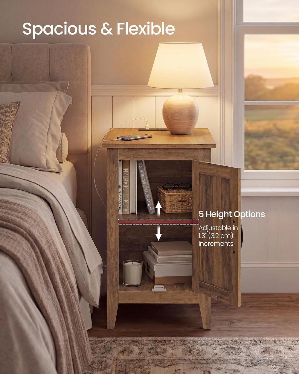 VASAGLE LIRY Collection - End Table with Charging Station, Side Table with St...
