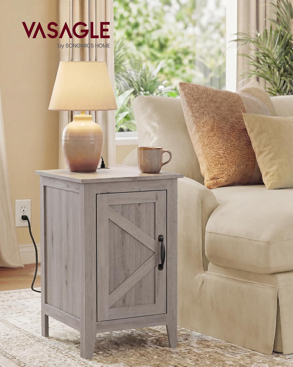 VASAGLE LIRY Collection - End Table with Charging Station, Side Table with St...