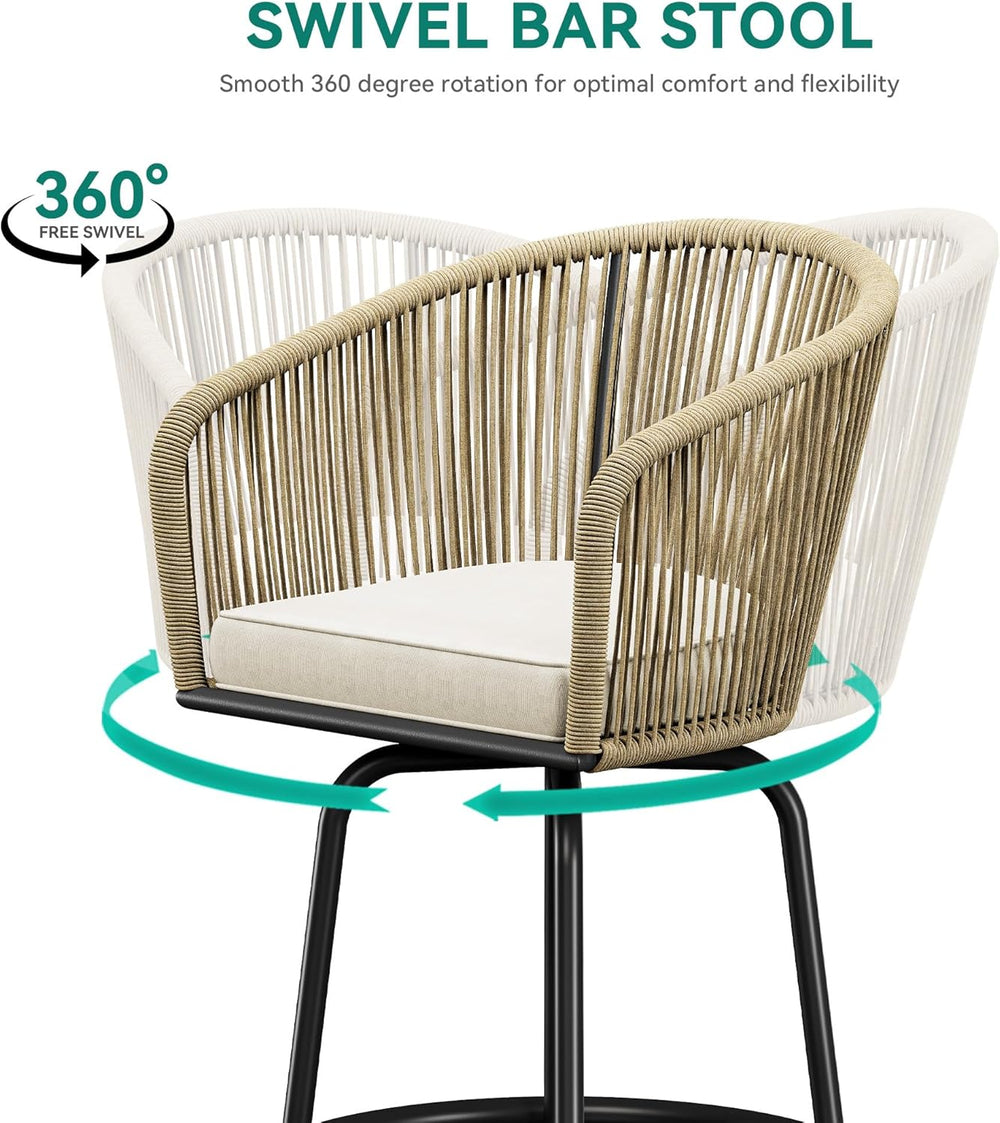 YITAHOME 27" Bar Stools Set of 4 with Arms & Cushions, 360° Swivel O...