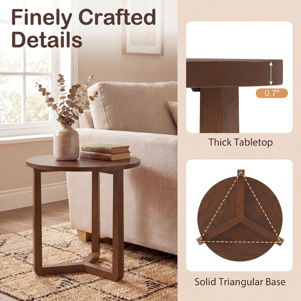 Tangkula Farmhouse Side Table, 22.5” Round End Table with Solid Rubber Wood L...