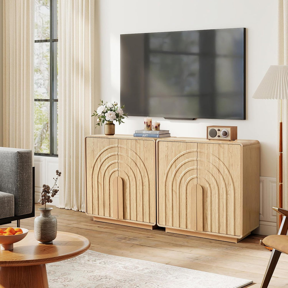 Storage Cabinet with Arched Fluted Door Design, 2 Door Modern Accent Sideboar...