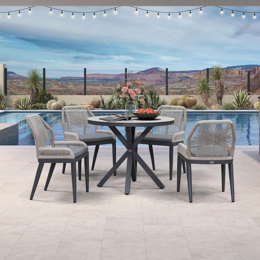 PURPLE LEAF Patio Round Dining Set 5 Pieces with Backs, Beige and Dark Grey