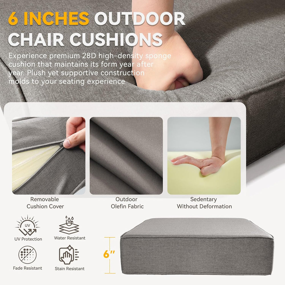 Outdoor Cushion for Patio Furniture - 6" Thick Outdoor Chair Cushions wi...
