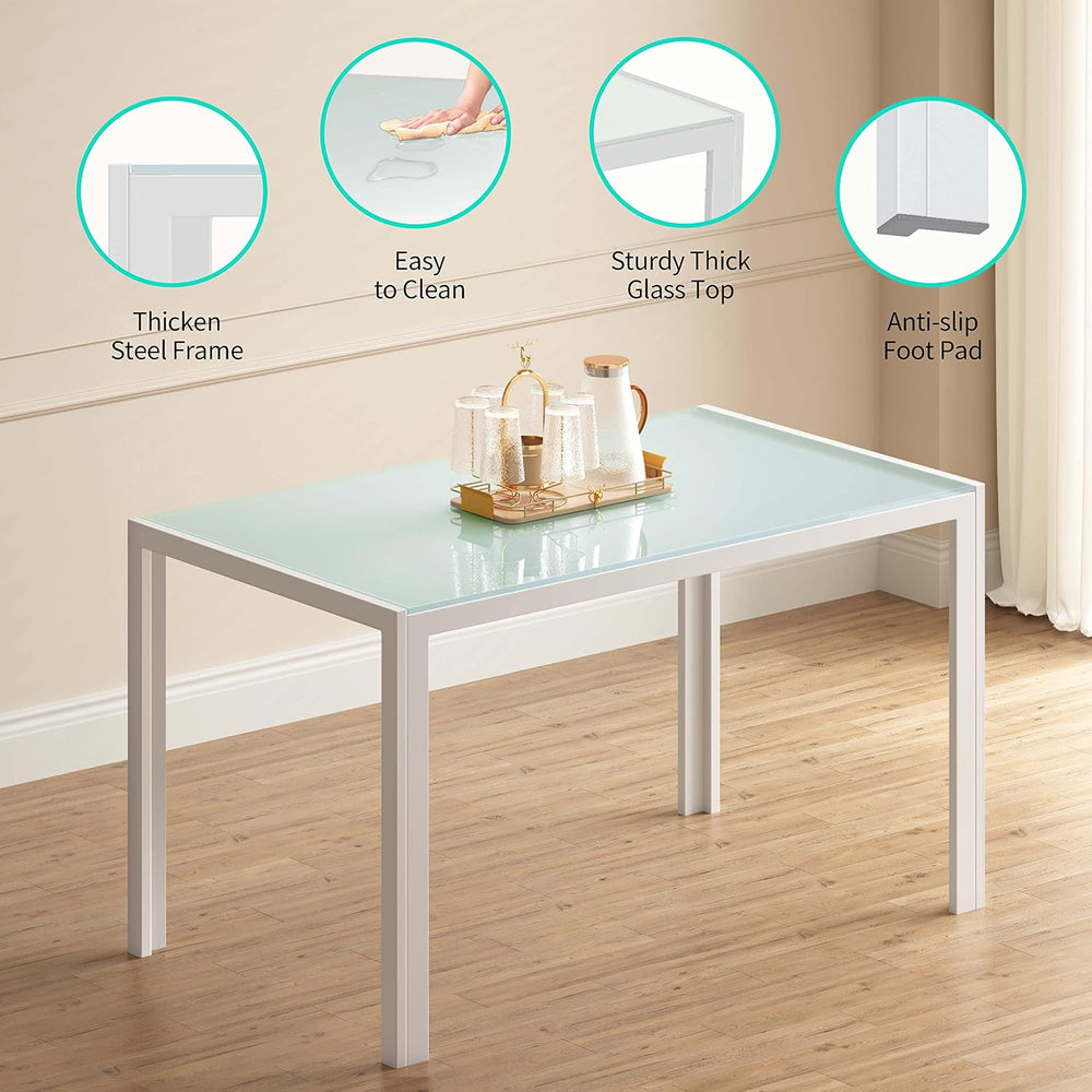 Gizoon White 5 Piece Glass Dining Table Set, Kitchen Table and Chairs for 4