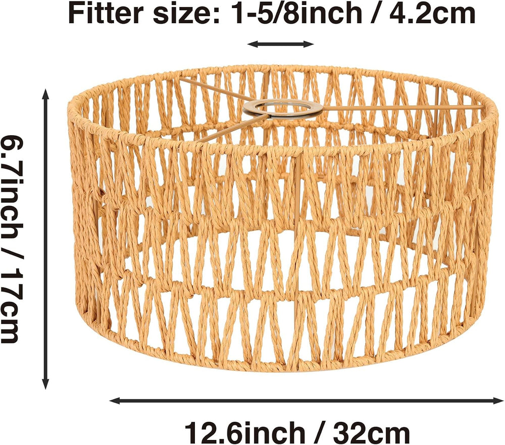Natural Handwoven Rattan Boho Wicker Lamp Shade Replacement, 1-5/8" Fitter