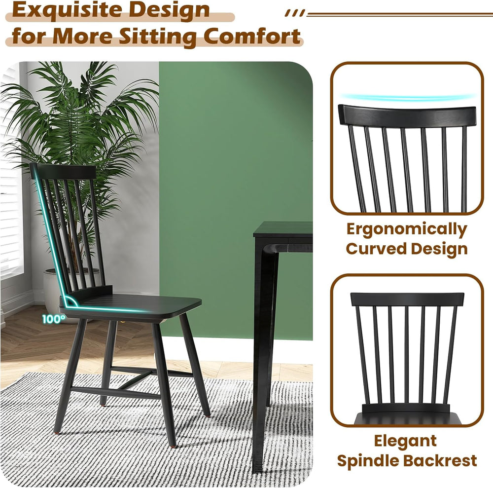 KOTEK Windsor Dining Chairs Set of 4, Wooden Kitchen Chairs with Spindle Back...