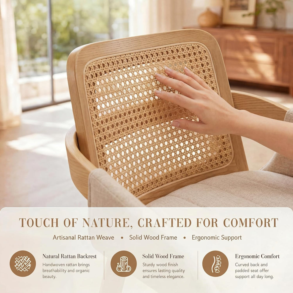 DUOMAY Modern Linen Dining Chairs Set of 2, Rattan Dining Room Chairs | with ...