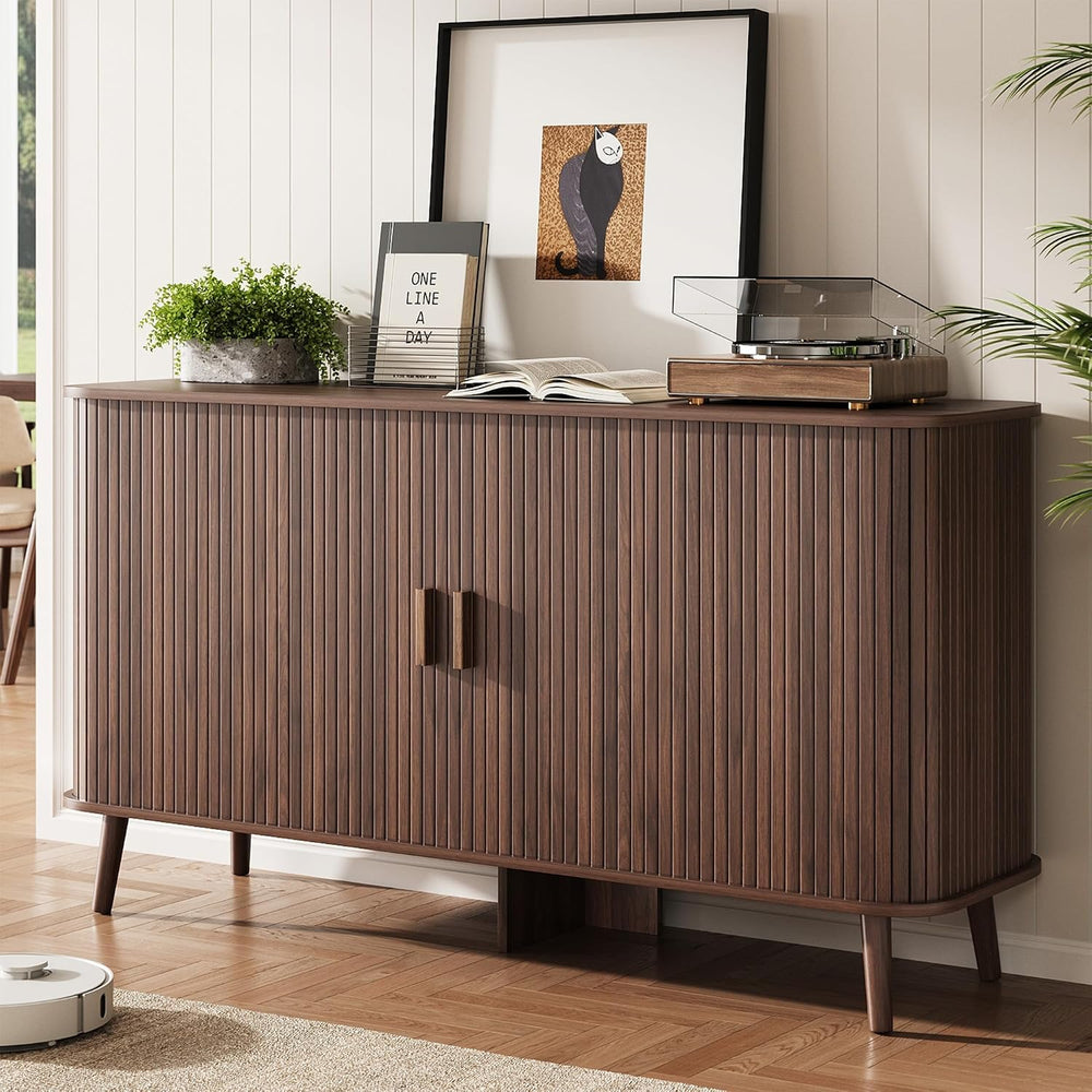 55" Fluted Sideboard Buffet Cabinet with Sliding Door, Mid-Century Moder...